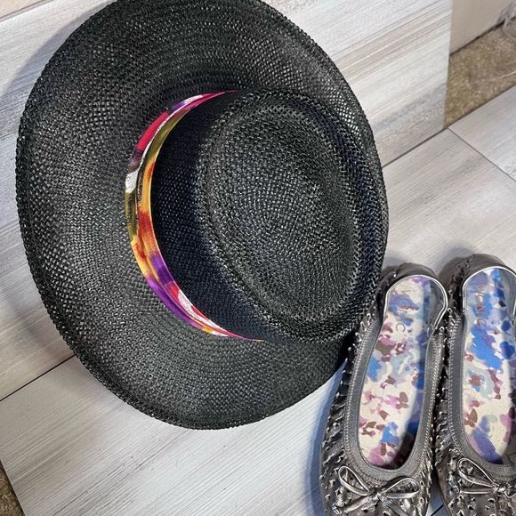 AMJ Pacific Co Black Straw hat Small/ Med with Colorful Hat Band - Picture 4 of 6